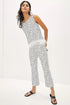 Gianna Feathered Pant Set - Black and White